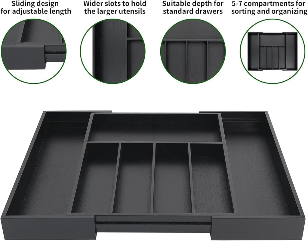 VaeFae Premium Bamboo Drawer Organizer, Expandable Silverware Drawer Organizer, Cutlery Tray with