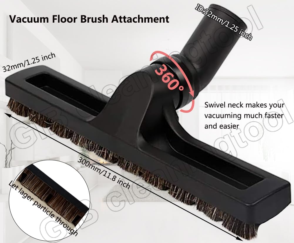 GIB Hardwood Floor Brush 32mm 1 1/4 inch 360 Degrees Swivel Head 12in Wide Multi Surface Vacuum
