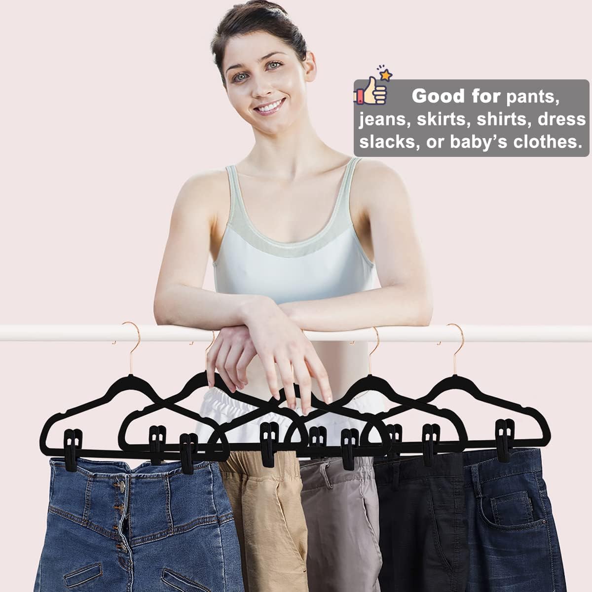 Black Velvet Hangers Clips 40 PCS, Pants Hangers Velvet Clips Easily Add to Velvet Hanger, Skirt