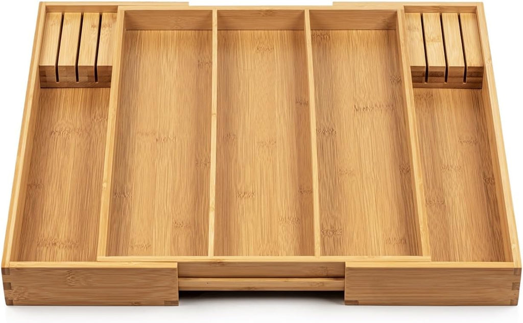 Purawood Kitchen Drawer Organizer with Knife Blocks - Utensil Drawer Organizer for Kitchen, Cutlery