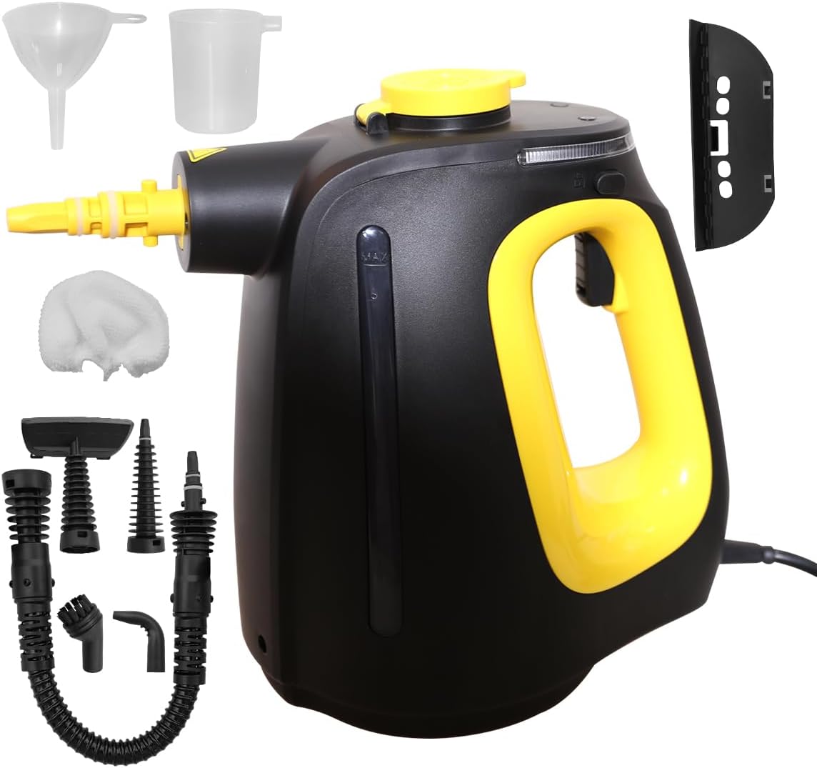 Handheld Steam Cleaner 1350W High Power with 9 Piece with Safety Lock Multi-Purpose Steamer for