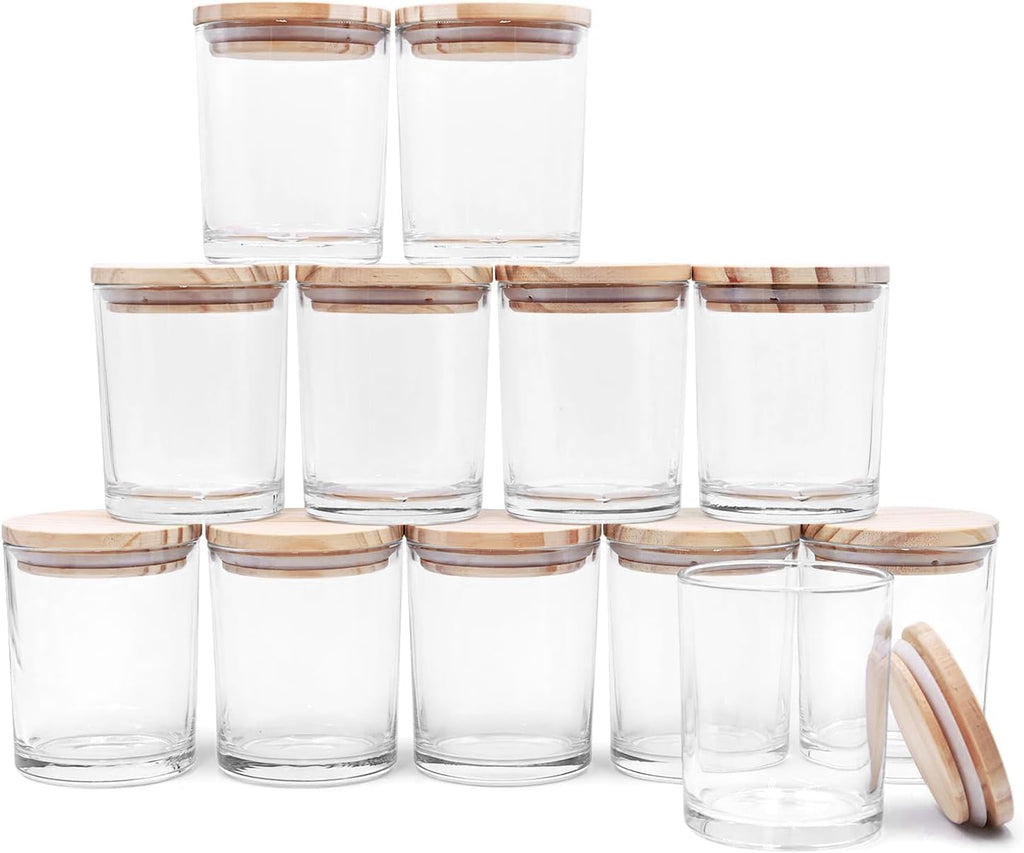 Thick Candle Jars for Making Candles 12 Pcs, 7 OZ Empty Jars with Wood Lids for Candle Making