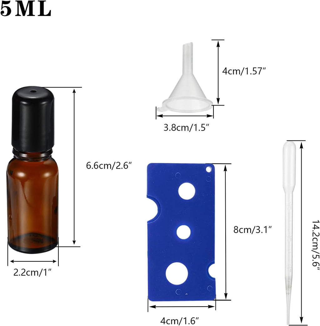 5ML Roller Bottles for Essential Oil, 4 Pack Empty Amber Glass Roller Bottle for Perfume Oil, Roll