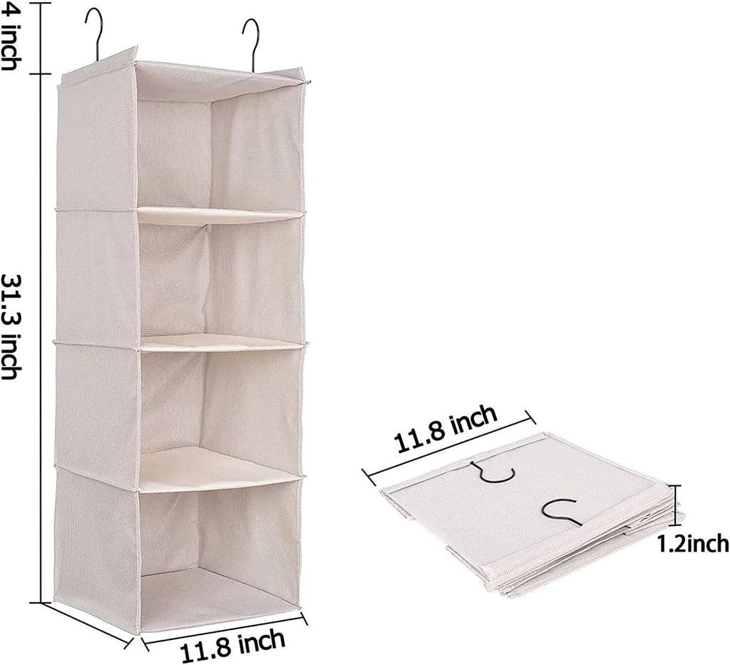 Hanging Closet Organizer and Storage, Foldable 4-Shelf Wardrobe Clothes Shelves Organizer