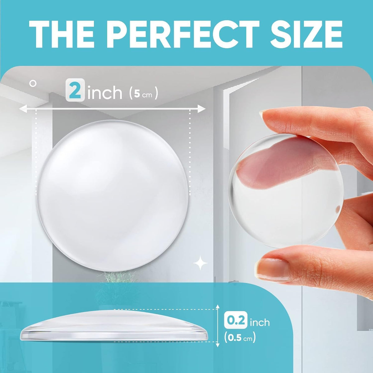 Strongest Home Wall & Door Handle Stopper 2" Set of 10 Pieces of Clear Rubber Door Knob, Round Wall