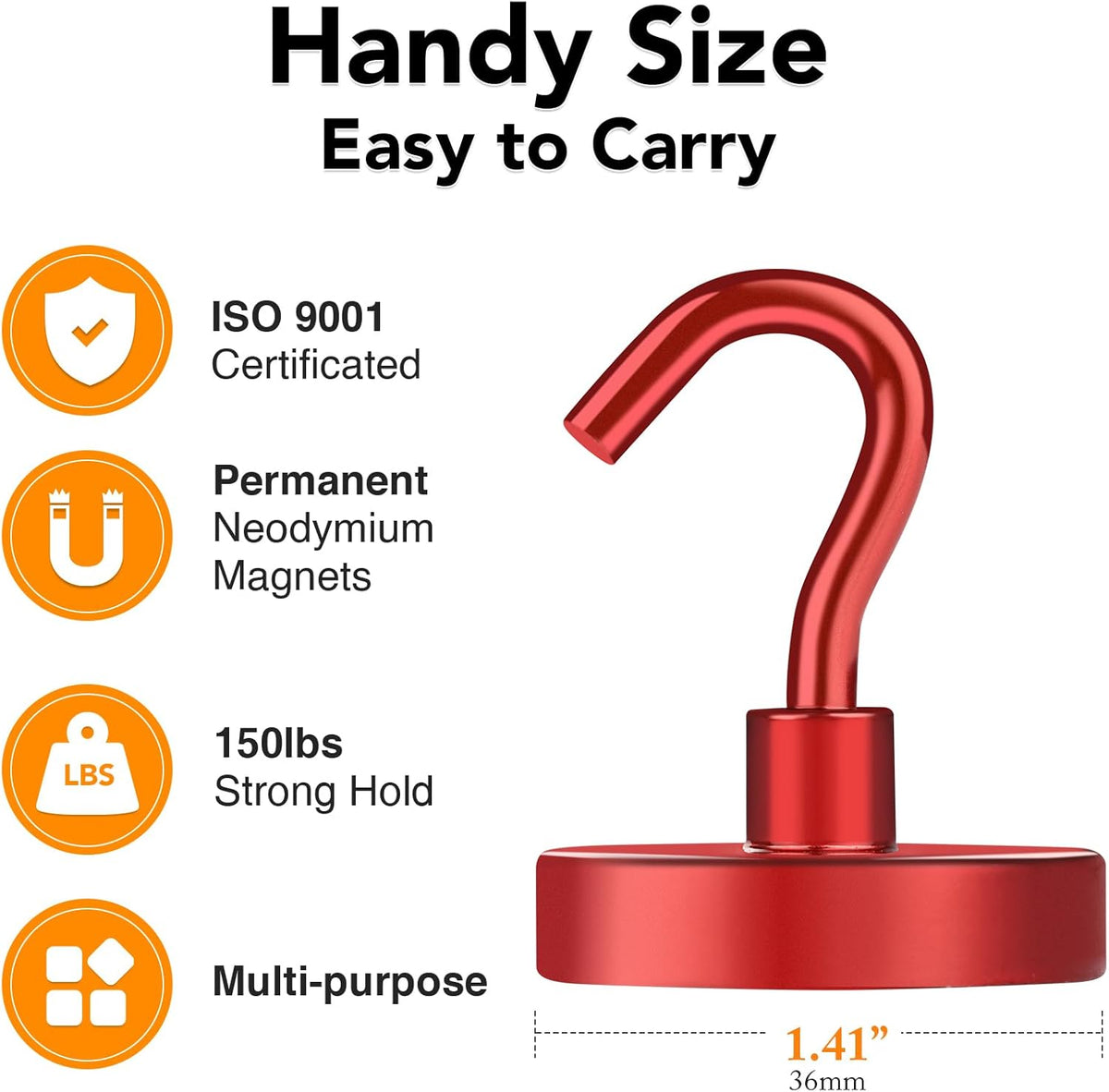 MIKEDE Magnetic Hooks Heavy Duty, 150LB Strong Magnet with Hook for Fridge, Super Neodymium