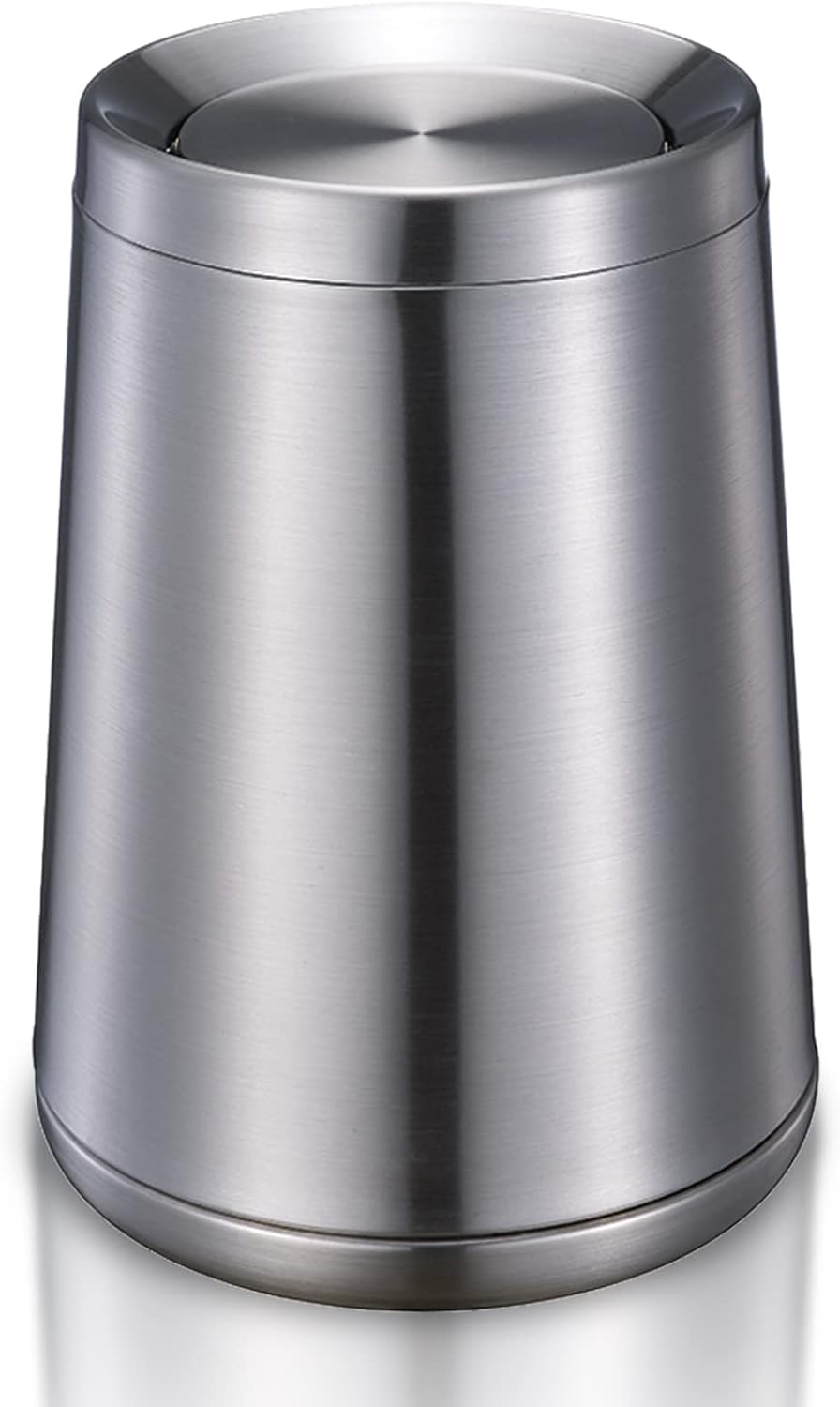 Household Swing Bathroom Trash Can，Brushed Stainless Steel，10 L/3 Gallen，Garbage Can with Flipping