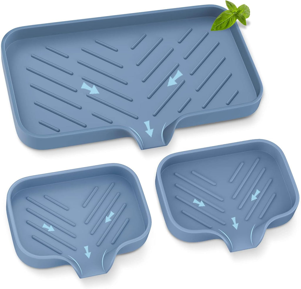 Silicone Sink Tray, Self-Draining Kitchen Soap Tray, Premium Silicone Soap Holder for Bathroom