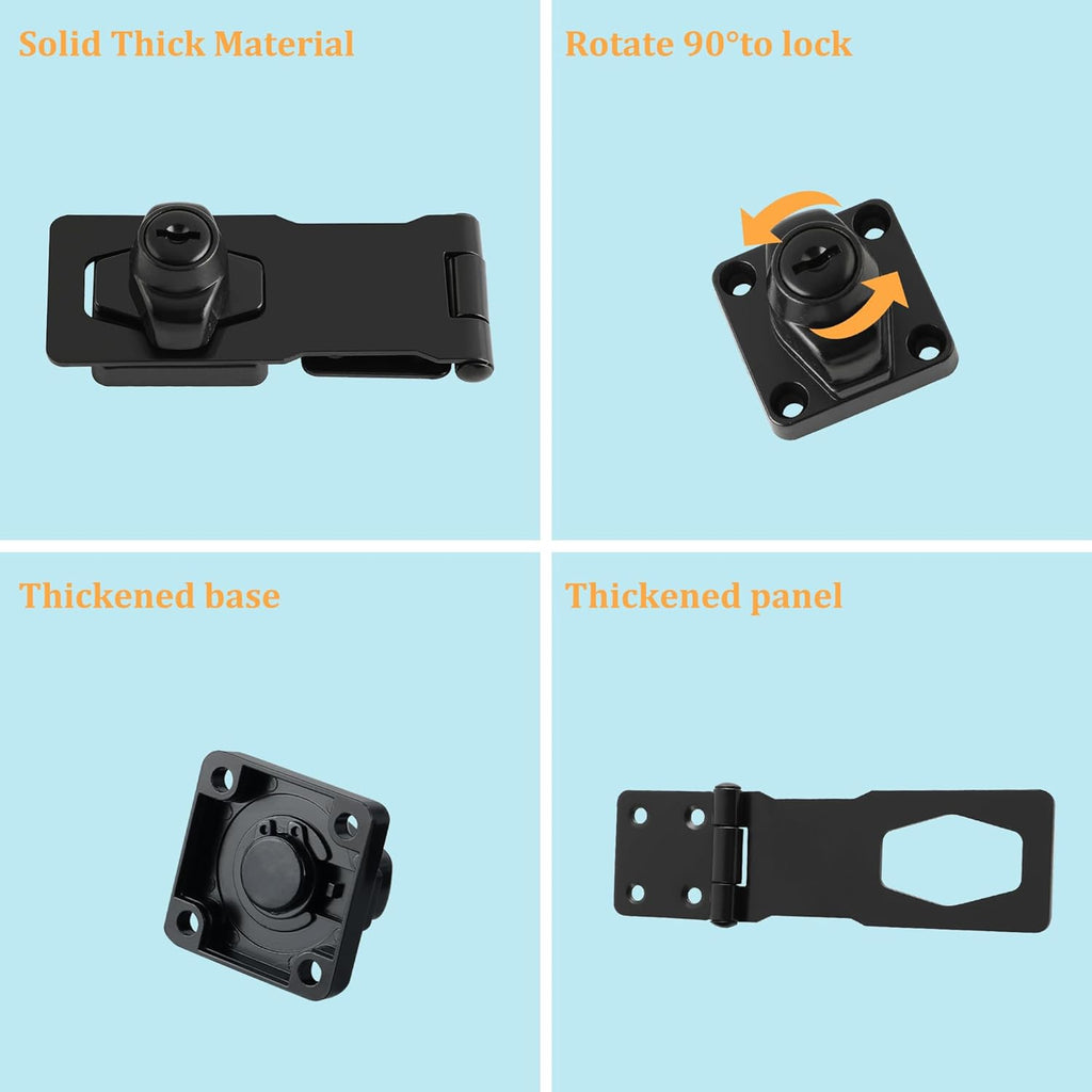 Alise Keyed Hasp Lock,4 Inch Safety Packlock Clasp Hasps Latch,Black Door Hinge Lock with Keys