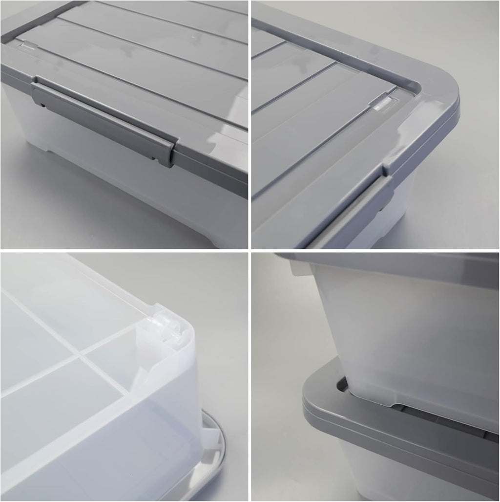 Readsky 3 Packs Large Clear Wheeled Latching Box, 40 L Plastic Underbed Storage Box with Gray Lid
