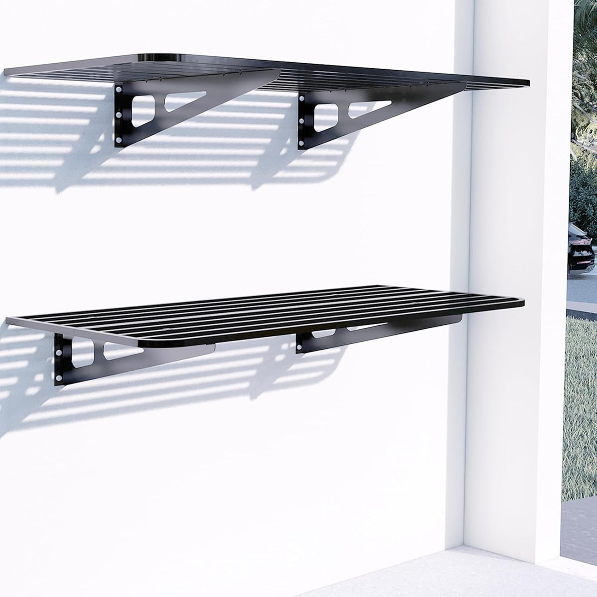 2-Pack 2x4ft Garage Wall Shelving, 2 Shelf Total 8 ft(L) Garage Wall Storage, Heavy-Duty Storage