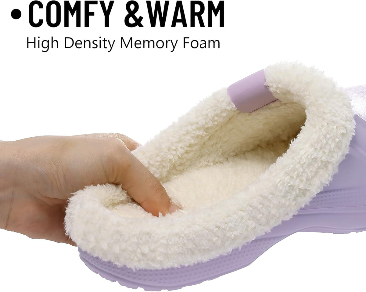 Beslip Classic Fur Lined Clogs Waterproof Winter Fuzzy Slippers for Women Men Indoor and Outdoor