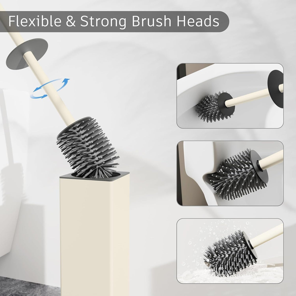 BVL Toilet Brush and Holder Set White Freestanding for Bathroom