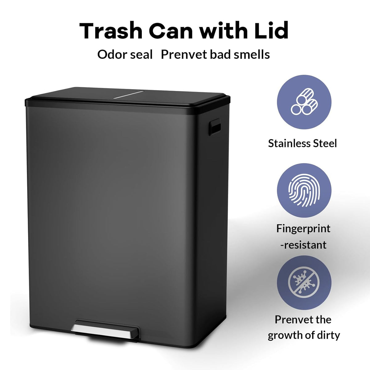 GarveeHome Step Dual Trash Can, 60L/16 Gallon Recycle Bins with Lid, 2 Removable Wastebusket, Step