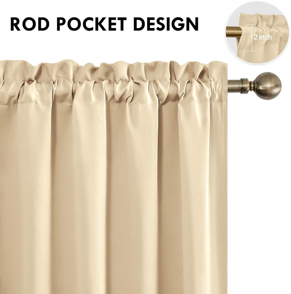 DWCN Beige Blackout Curtains for Bedroom – Rod Pocket Thermal Insulated Energy Saving Drapes for