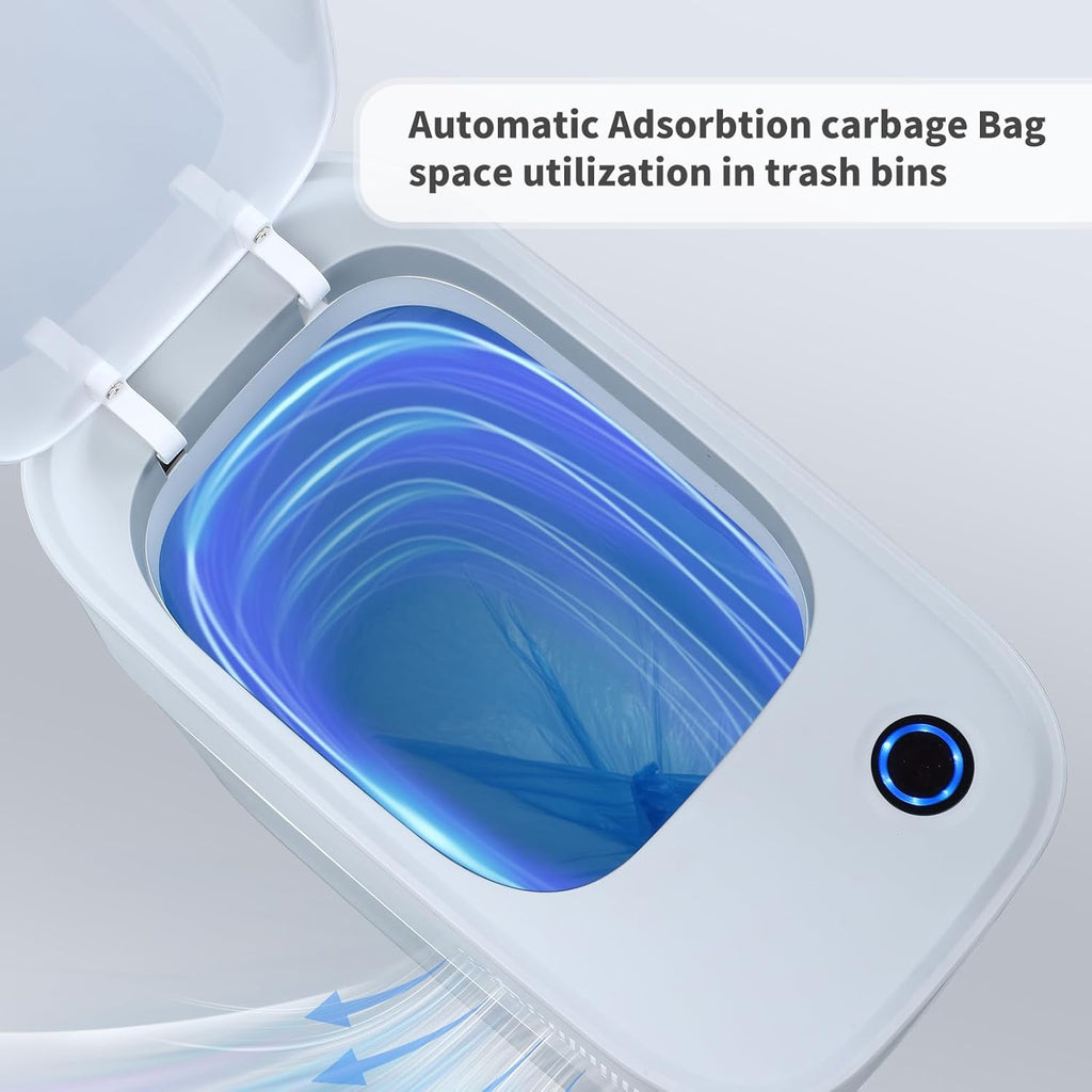 JOYBOS Small Bathroom Trash Cans with Lids,3.8 Gallon Slim White Plastic Automatic Garbage