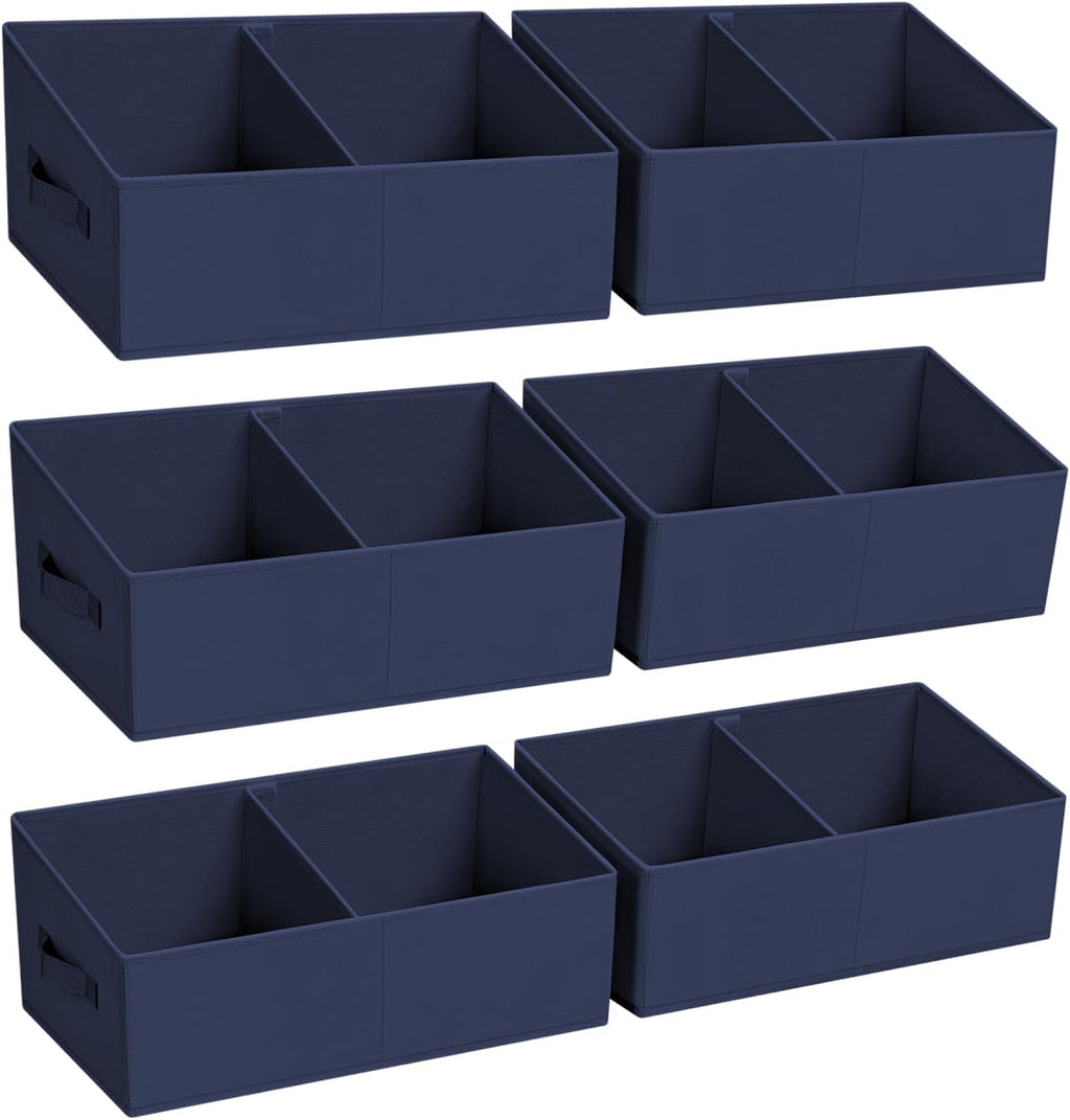 DIMJ Large Closet Shelf Organizer Bins 6 Packs with Handles and Divider, Fabric Trapezoid Storage