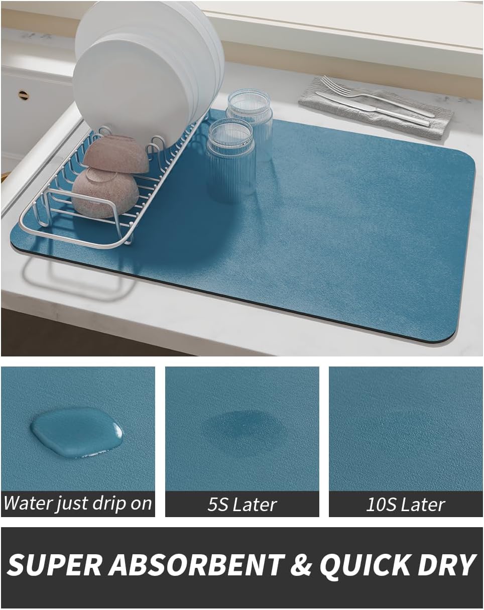 AMOAMI Coffee Mat - Hide Stain Rubber Backed Absorbent Dish Drying Mat for Kitchen Counter - Bar