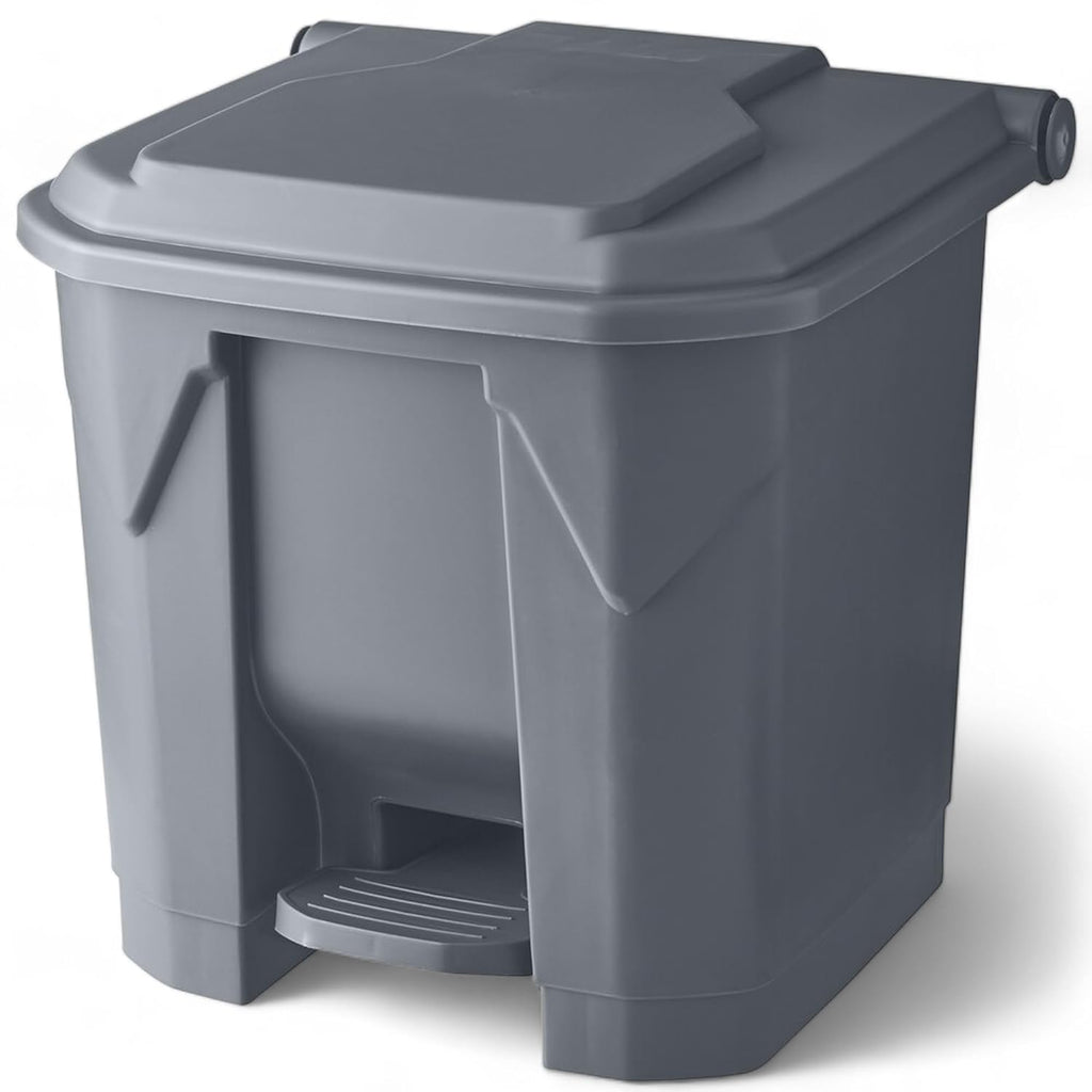 PRO&Family Step-On Trash Can with Lid, Plastic Waste Bin, Foot Pedal Operation (Gray, 8 Gallon)