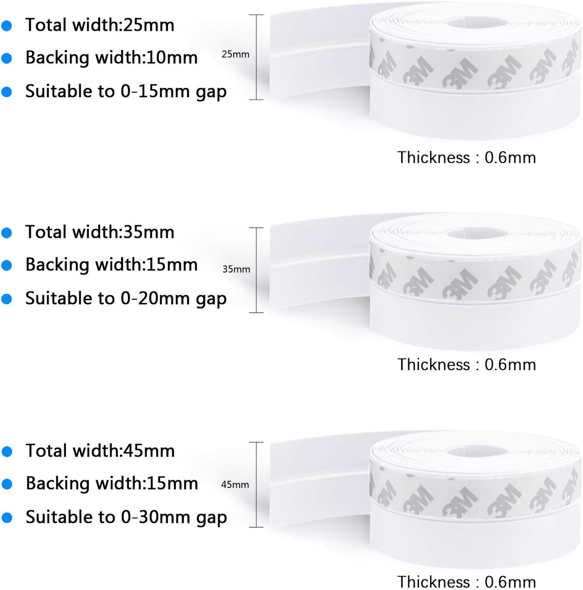 TAROSE Weather Stripping, 33 Feet Weather Seal Strip, Adhesive Silicone Tape (White, 25MM) for