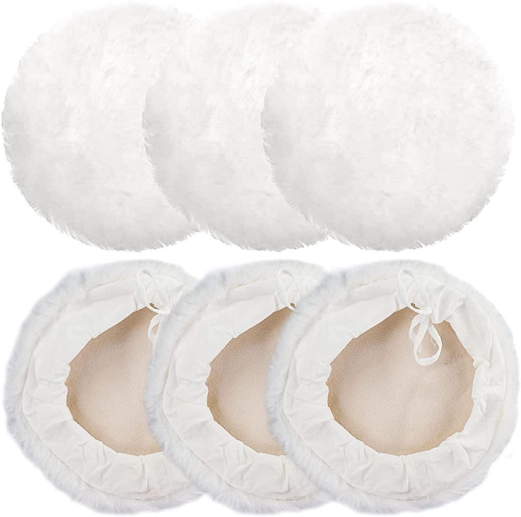 Linkstyle 6PCS 7 Inch Wool Buffing Pads Kit, Lambs Wool Polishing Bonnet Pads with Drawstring