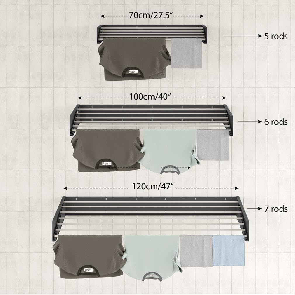 Step Up Laundry Drying Rack (40-INCH Wide - Wood-Look), Wall Mounted, Retractable Clothes Drying