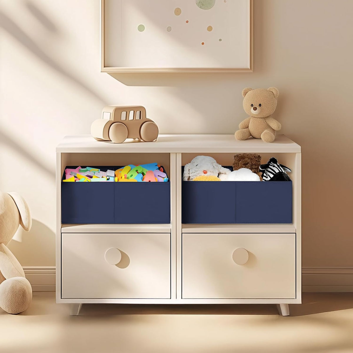 DIMJ Large Closet Shelf Organizer Bins 8Packs with Handles and Divider, Fabric Trapezoid Storage