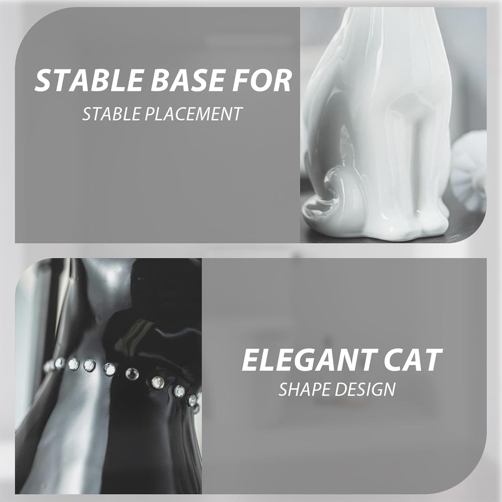 Comeon Ceramic Cat White/Black Toilet Brush and Holder Set, Plastic Handled Scrub Brush for