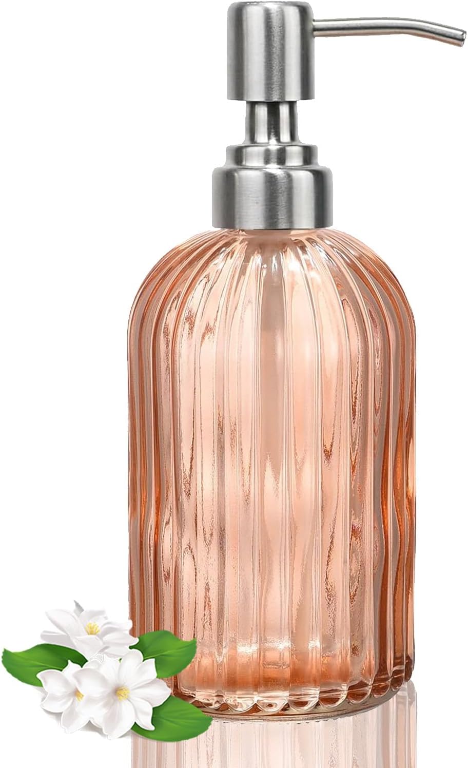 14Oz Amber Soap Dispenser Bathroom, Clear Glass Hand Soap Dispensers with Stainless Steel Pump