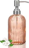 14Oz Amber Soap Dispenser Bathroom, Clear Glass Hand Soap Dispensers with Stainless Steel Pump