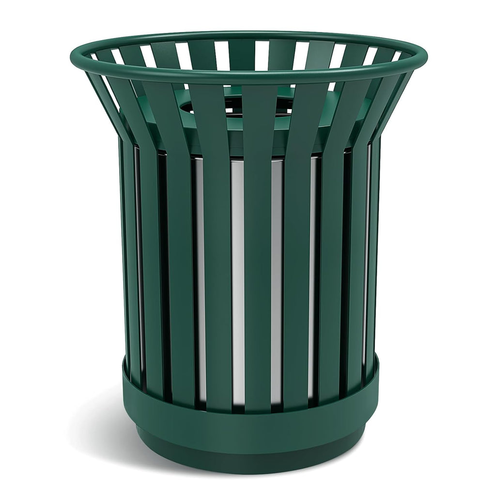 Round Heavy Duty Outdoor Trash Can, Large Metal Slatted Garbage Can for All Weather Resistant