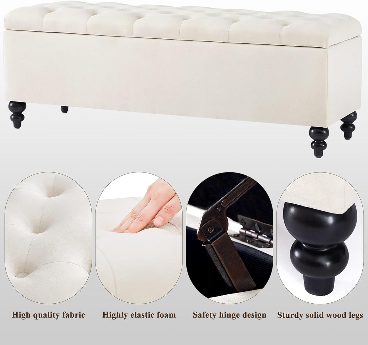 Storage Ottoman 50.2 Inches Upholstered Fabric Storage Ottoman Bench，Button Tufted Ottoman with
