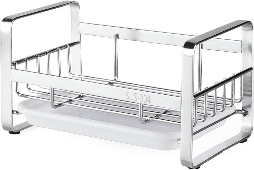 HULISEN Kitchen Sink Sponge Holder, 304 Stainless Steel Kitchen Soap Dispenser Caddy Organizer
