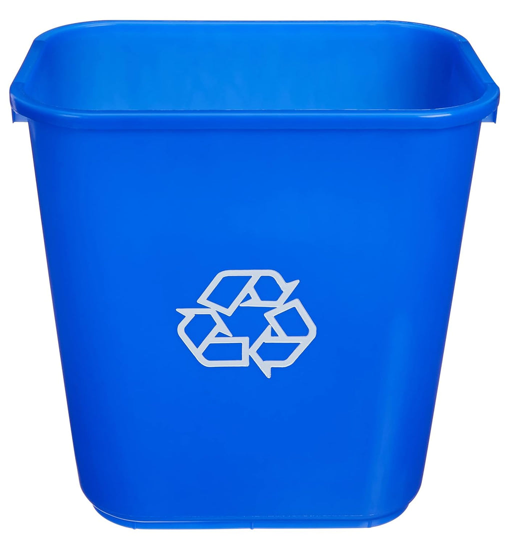 Amazon Basics Rectangular Commercial Office Wastebasket, w/Recycle Logo, 7 gallon (Pack of 2), Blue