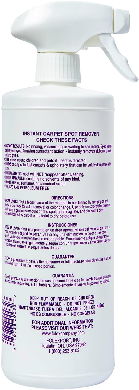 FOLEX 32 oz Instant Carpet Spot Remover Carpet Cleaner with Reusable Cleaning Cloth - Removes Pet