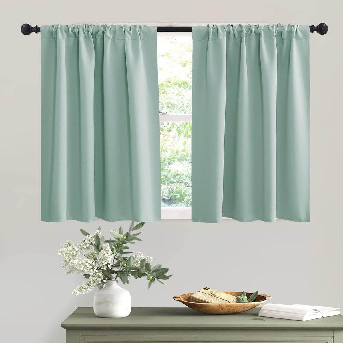 RYB HOME Room Darkening Kitchen Curtains, Farmhouse Small Window Drapes Rod Pocket Energy Efficient