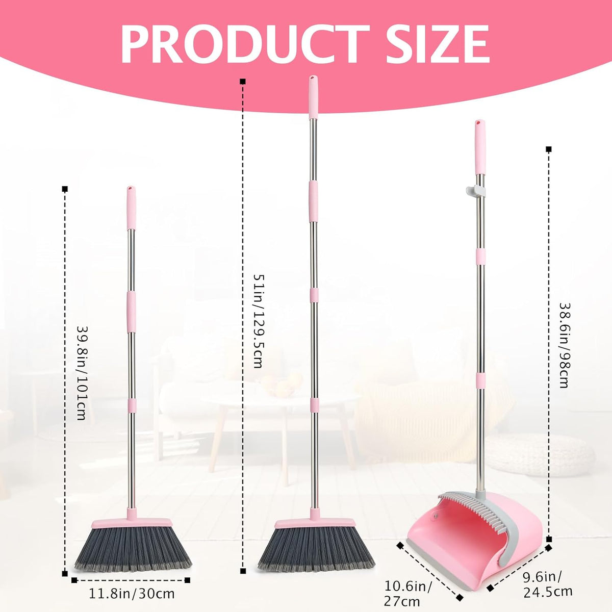 Broom and Dustpan Set, Dustpans with Broom Combo for Home, Heavy Dust Broom and Dustpan Combo, Long