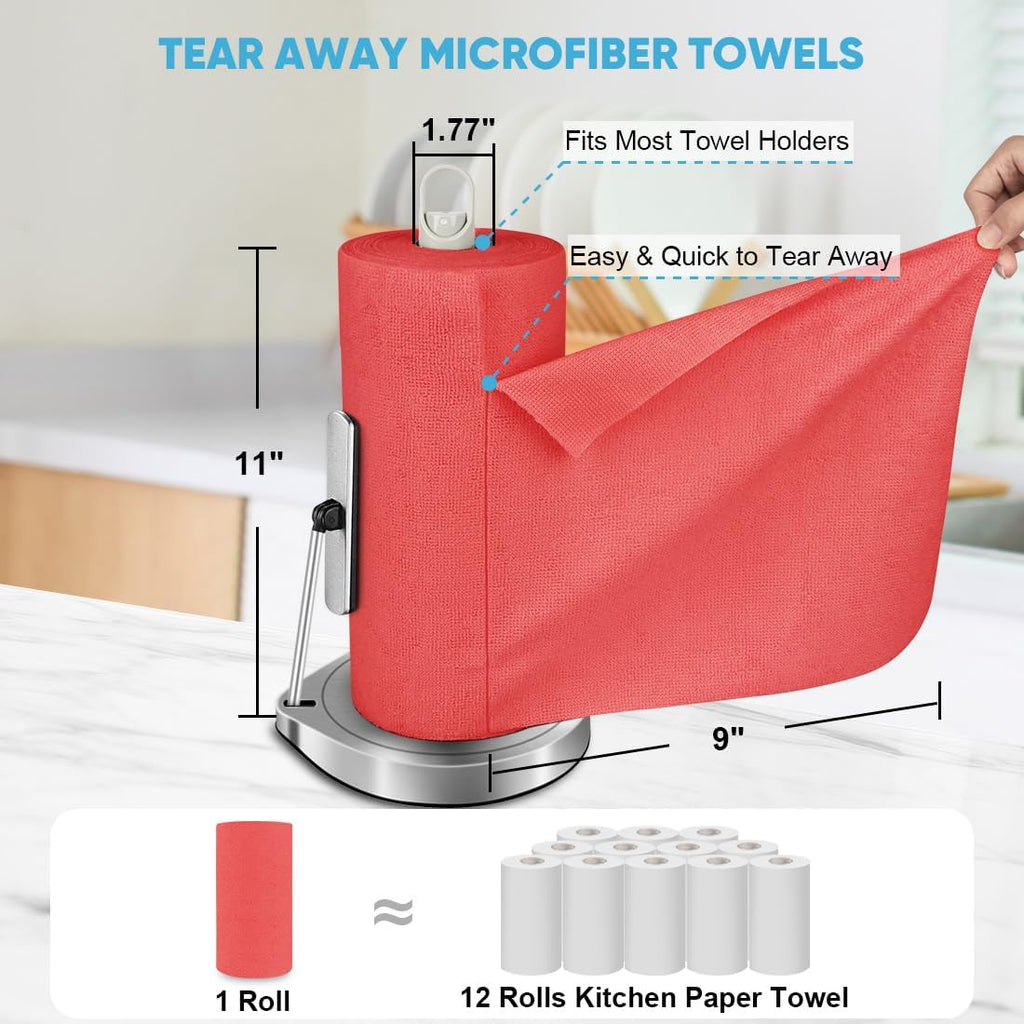 AIDEA Microfiber Cleaning Cloth Roll, Red Shop Towels 55 Sheets Washable, Microfiber Towels for