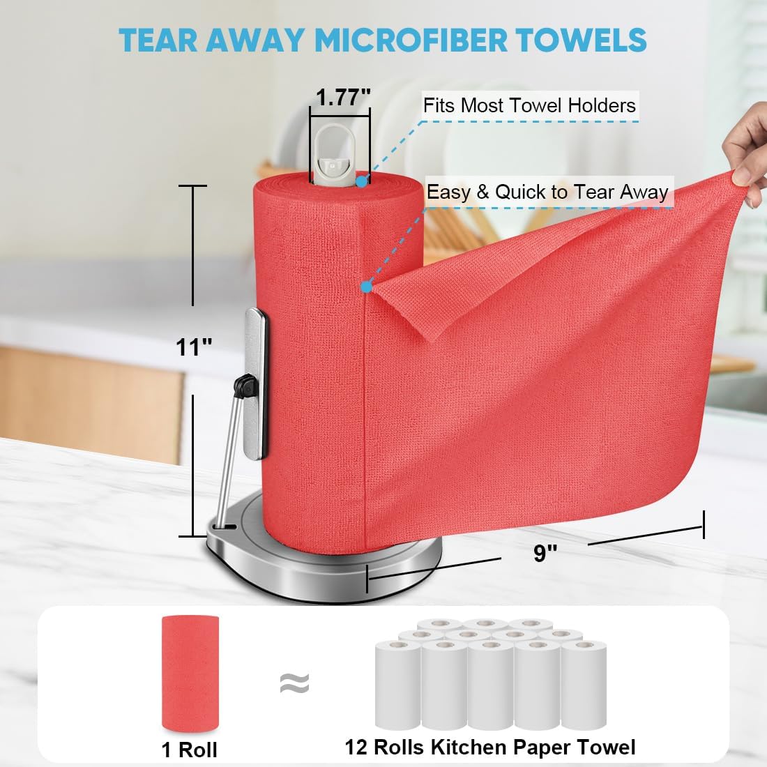 AIDEA Microfiber Cleaning Cloth Roll, Red Shop Towels 55 Sheets Washable, Microfiber Towels for