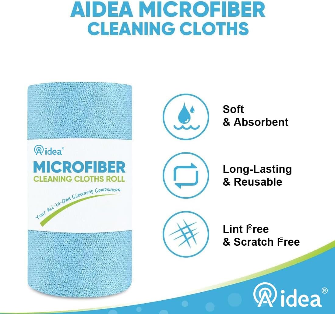 AIDEA Microfiber Cleaning Cloth 165 Sheets 3 Roll, Microfiber Towels for Cars, Blue Shop Towels