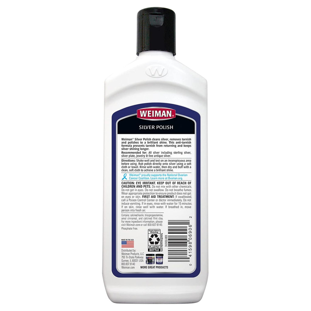 Weiman Silver Cleaner and Polish - 8 Ounce with Polishing Cloth - Ammonia Free - Polish Silver