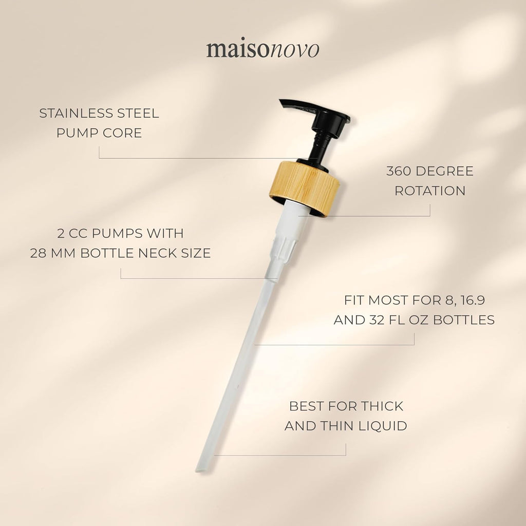 MaisoNovo Soap Pump Replacement - 2X Black Bamboo Pumps - Pump Dispenser - Soap Dispenser Pump