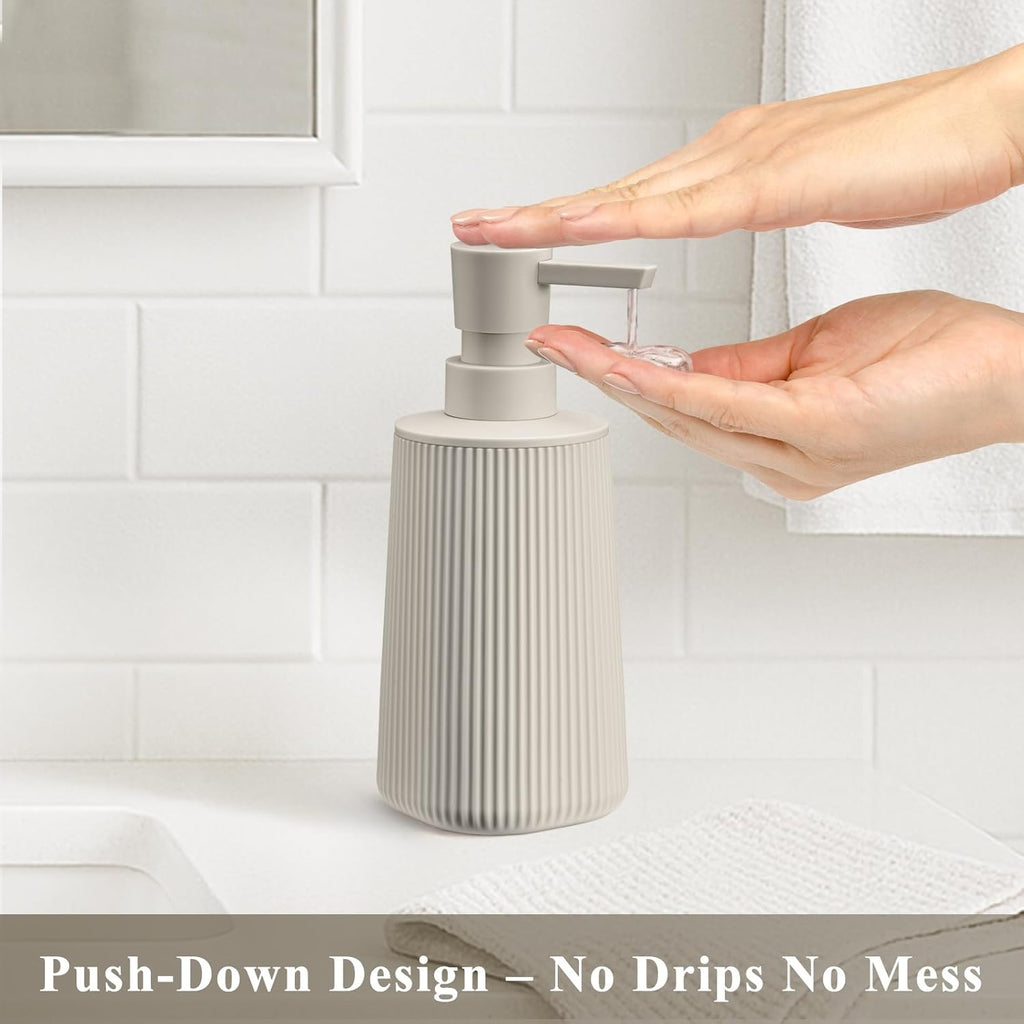 Beige 2 Pack Hand Soap Dispensers with No Rust Pump for Bathroom and Kitchen Countertops Refillable