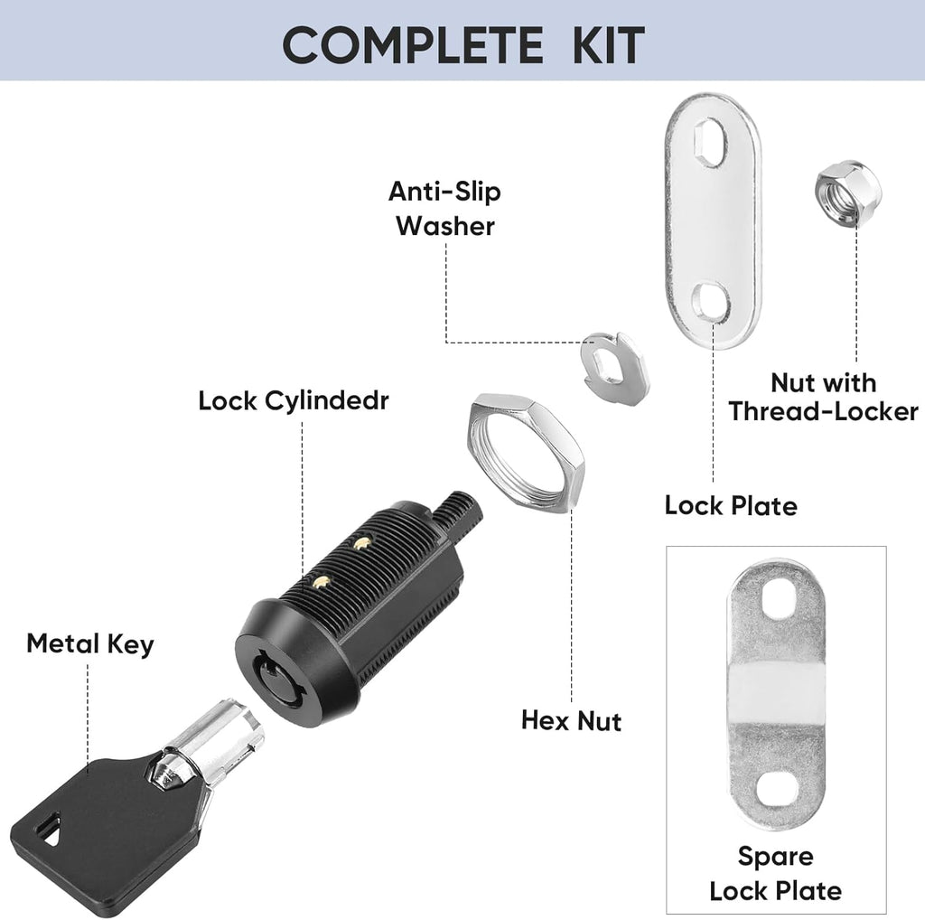 PTEROMY 5 Pack Cabinet Lock with Keys, 5/8'' Heavy Duty Tubular Cam Lock for RV Compartment Storage