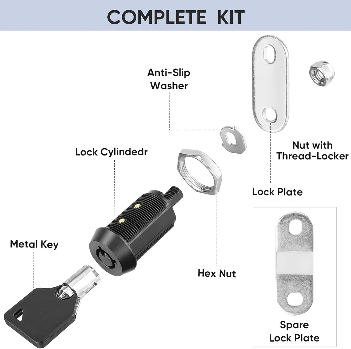 PTEROMY 5 Pack Cabinet Lock with Keys, 5/8'' Heavy Duty Tubular Cam Lock for RV Compartment Storage