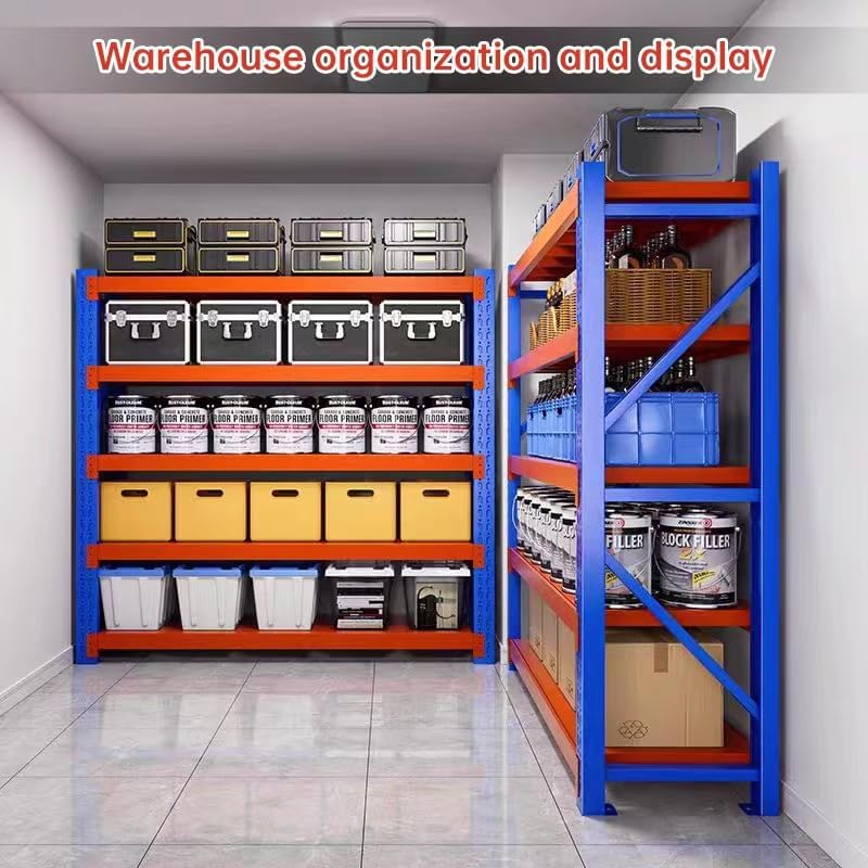 Industrial Metal Storage Shelves - Large, Heavy Duty, 4 Levels, Blue & Orange, Warehouse Racking