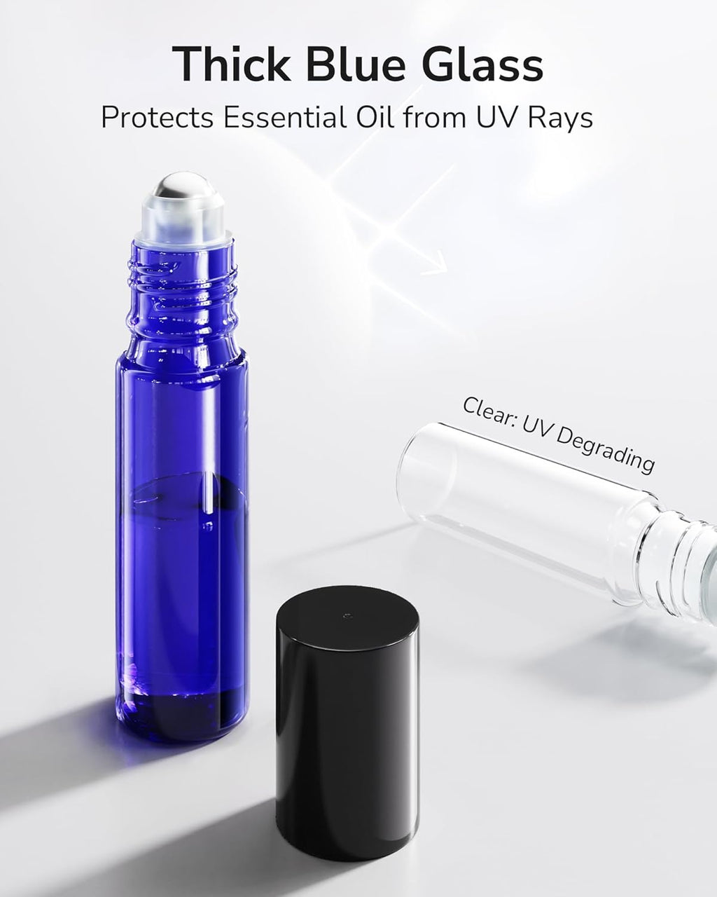 ULG Essential Oil Roller Bottles 48 Pack 10ml Cobalt Blue Glass Empty Bottles with Stainless Steel
