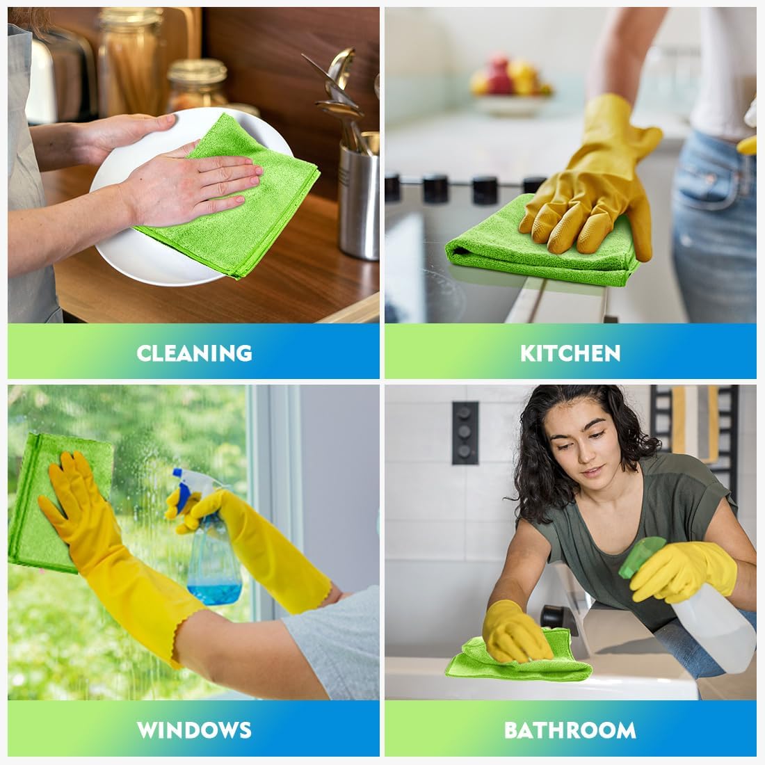 HOMEXCEL Green Microfiber Cleaning Cloth 12 Pack, 12.5 x 12.5 inch Microfiber Towels for Cars
