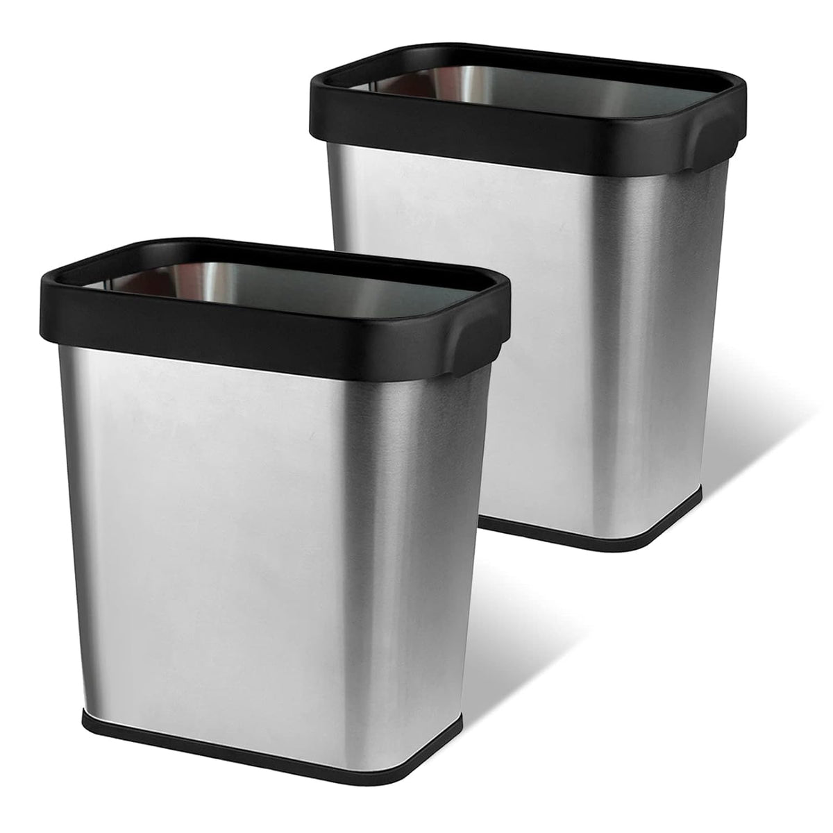 2 Pack Stainless Steel Trash Can 2 Gallon, Open Top Trash Can, 7" x 10" x 11", Rectangle Rubbish