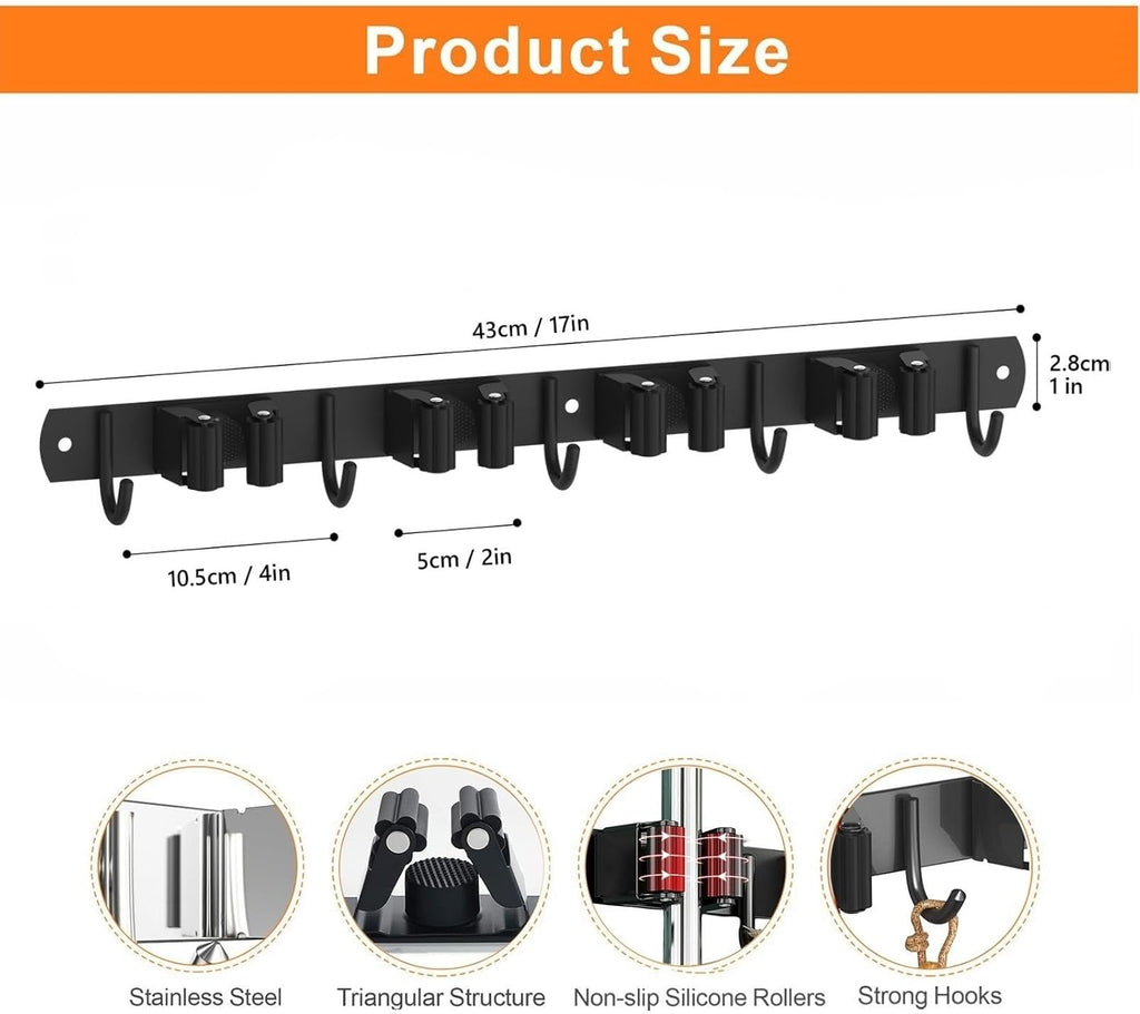 2 Pack Mop and Broom Holder Wall Mount, Non-slip Broom Hanger Wall Mount, Heavy Duty Mop Broom
